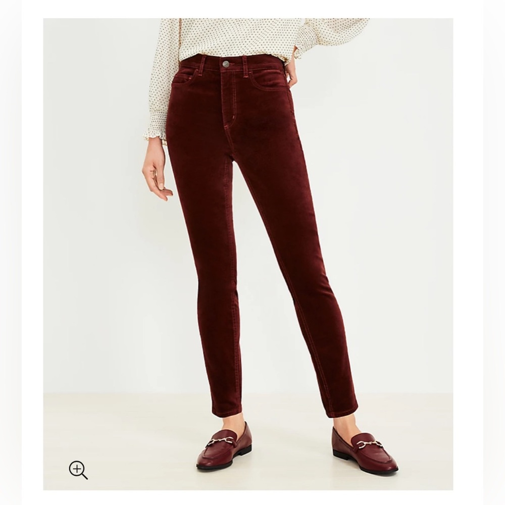 LOFT Burgundy Velvet Skinny Pant - Size 14